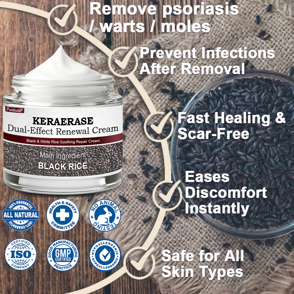 Pureluxo®Black Rice Skin Repair Essence Cream — FDA-Certified Skin Growth & Damage Treatment (For warts, seborrheic keratosis, skin tags, keratin buildup, hyperpigmentation, age spots, hyperplasia, etc.)