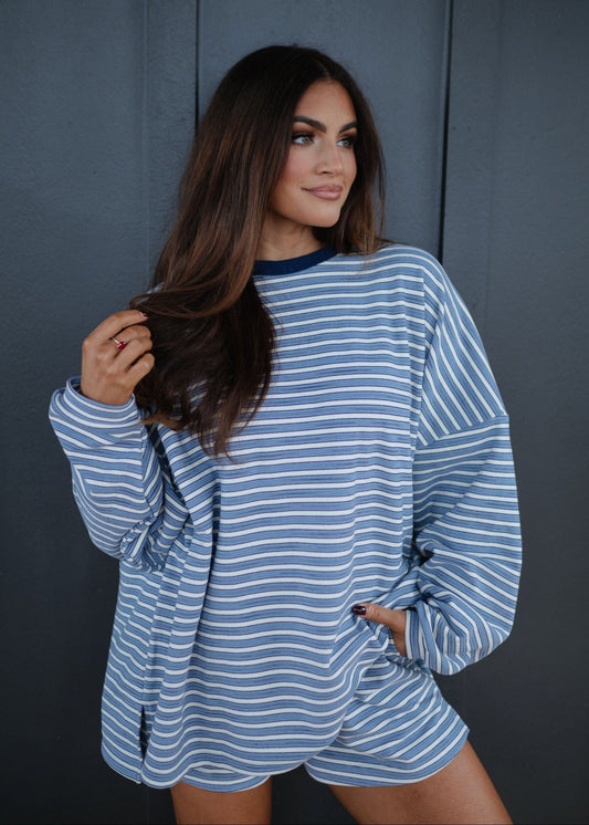 Striped Shorts Set-Blue
