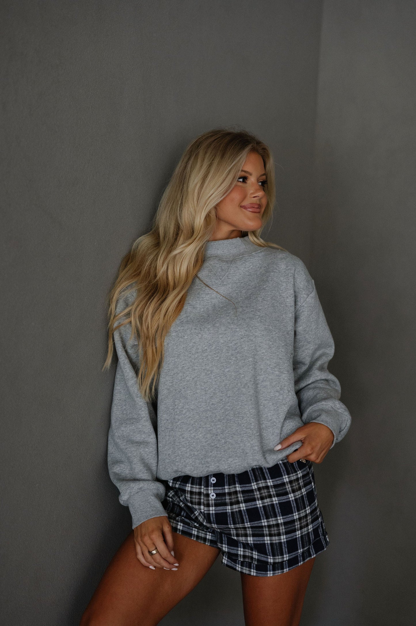 Mock Neck Sweatshirt-Heather Grey