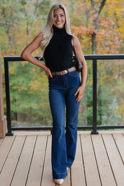 Mock Neck Sweater Tank-Black