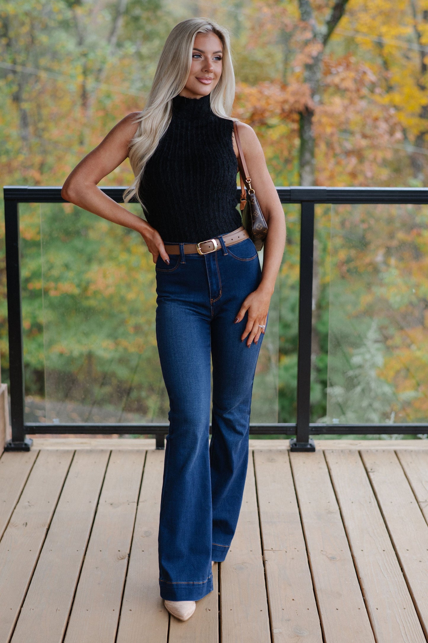 Mock Neck Sweater Tank-Black