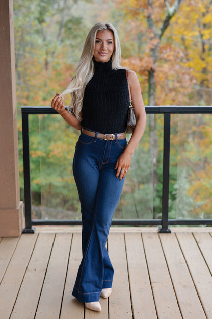 Mock Neck Sweater Tank-Black