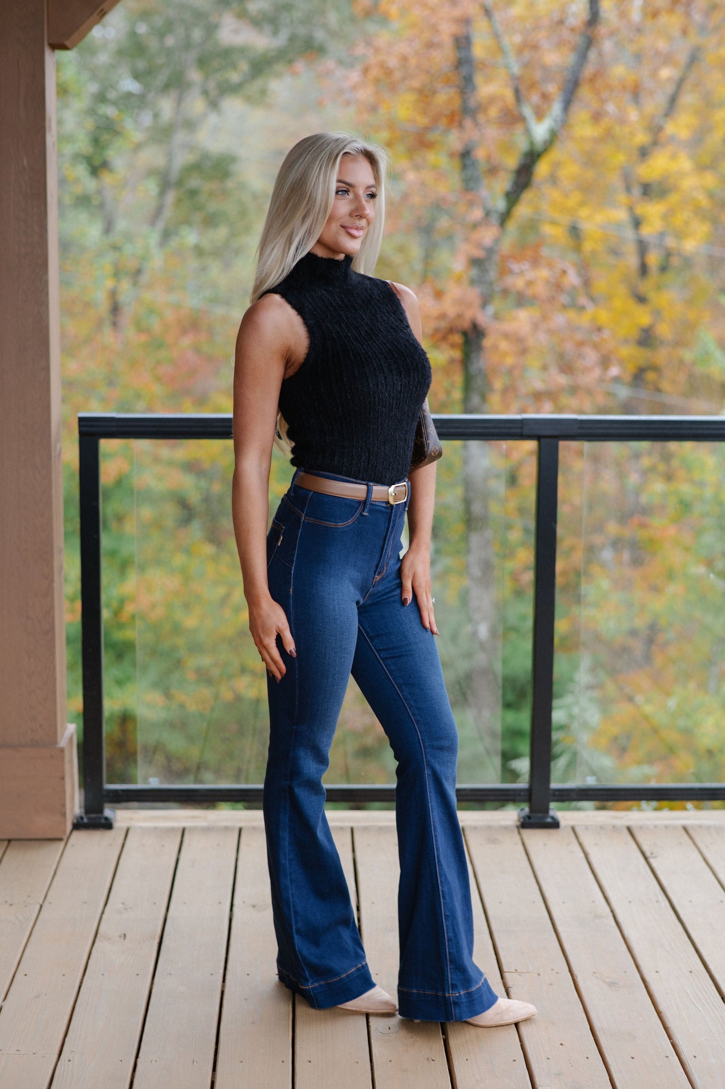 Mock Neck Sweater Tank-Black