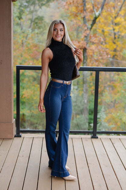 Mock Neck Sweater Tank-Black